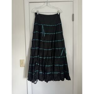 Vintage 90s Y2K Betsy Johnson Tiered Ruffle Maxi Box Maxi Skirt Black Size 6